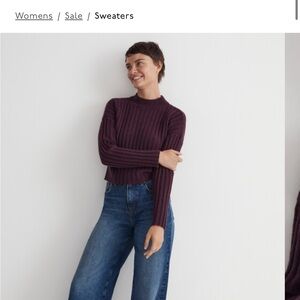 Madewell Mock-neck Crop Sweater-Wool Blend-Heather Plum